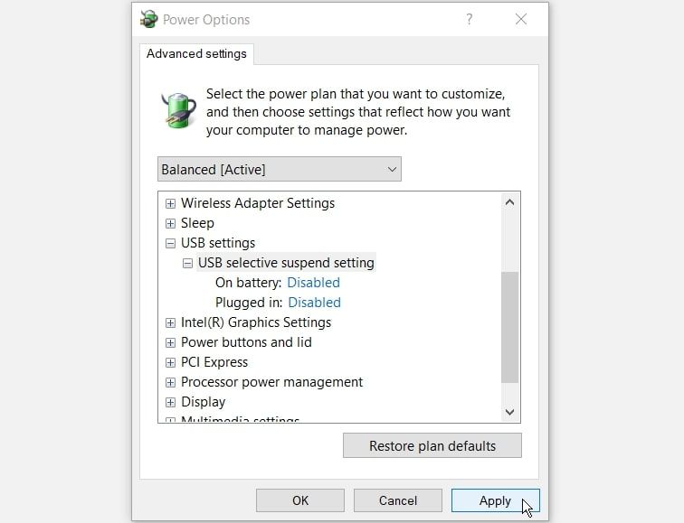 Disabling the USB Selective Suspend Option