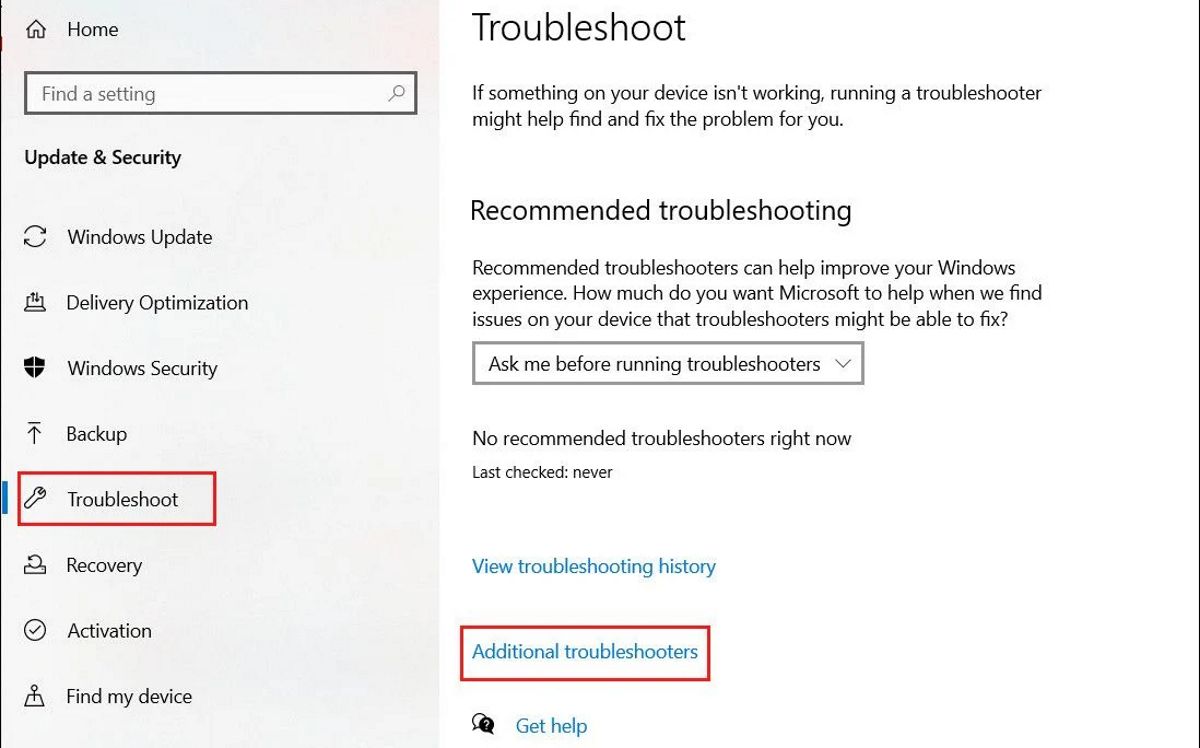 Windows Additional Troubleshooters