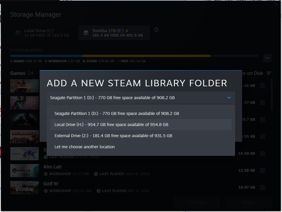 Adding new Steam Library Folder