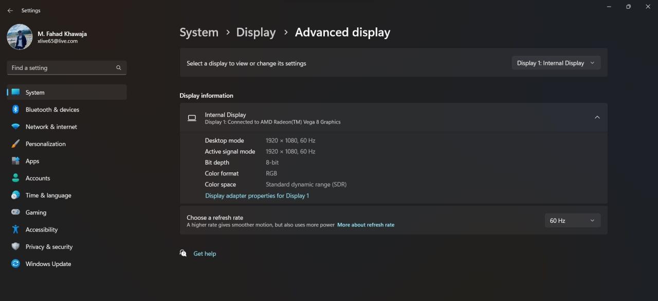 advanced display settings