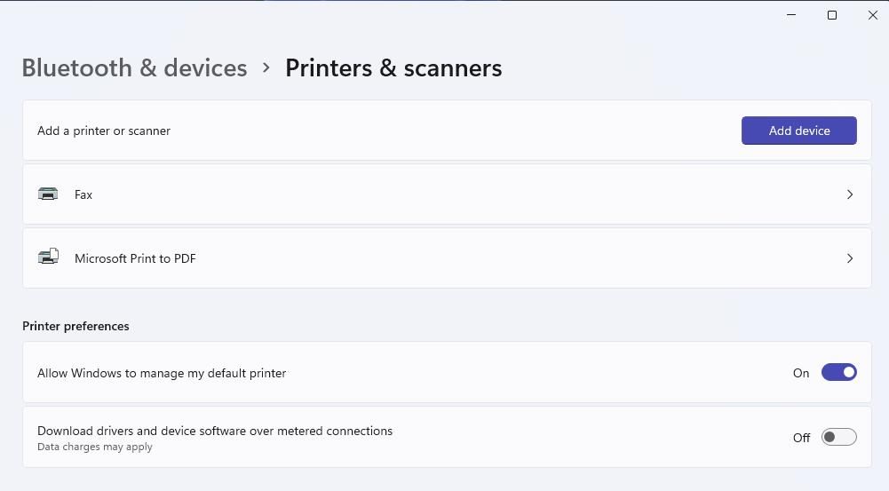 The Allow Windows to manage my default printer option 