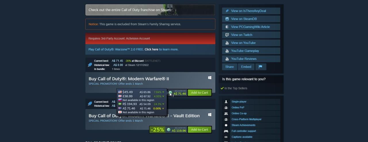 A Screenshot of the Augmented Steam Chrome Extension