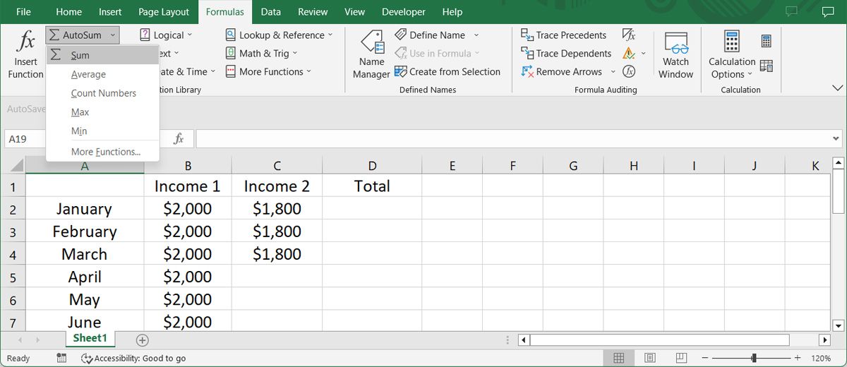 Use Excel AutoSum to save time