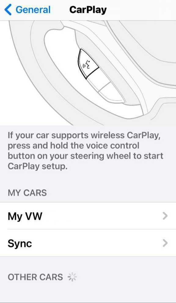 screenshot of carplay vehicles on iphone