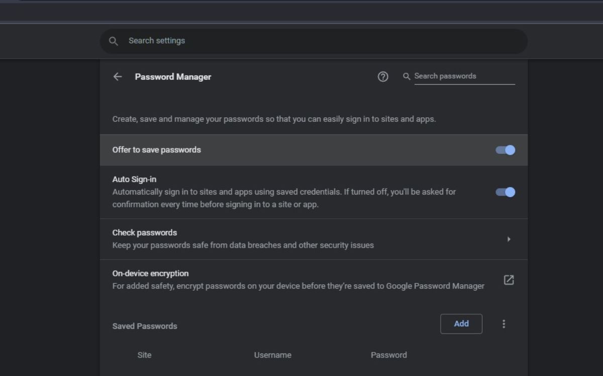 A screenshot of the Chrome Password Manager