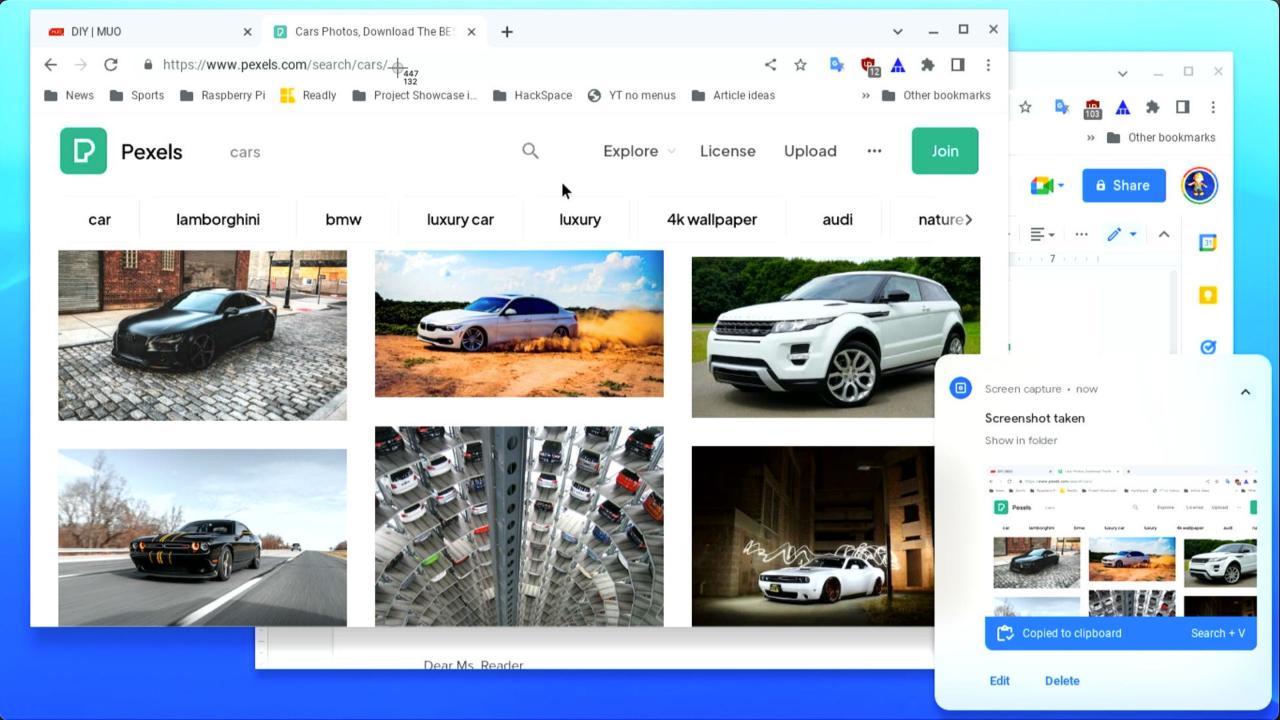 ChromeOS desktop showing preview of screenshot taken