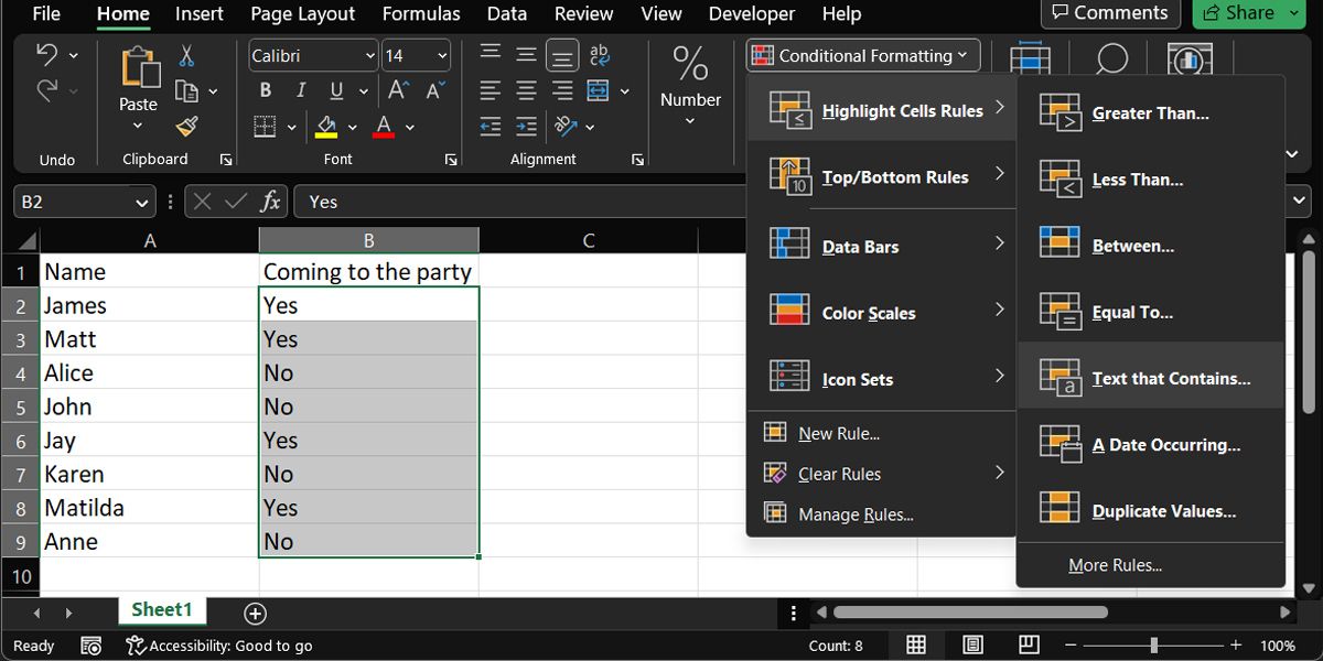 Excel conditional formatting