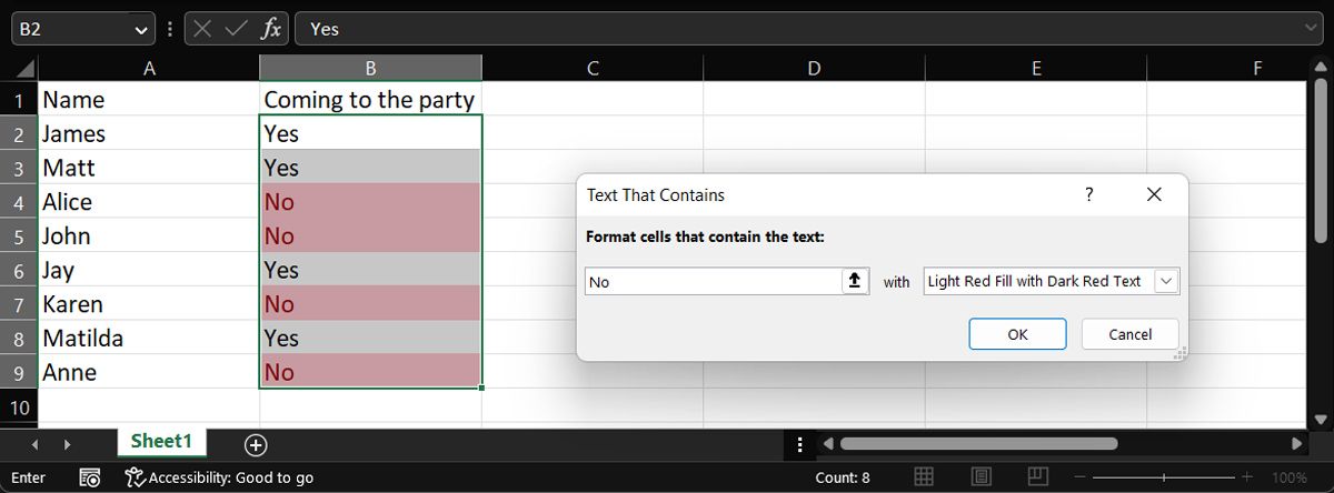 Excel conditional formatting