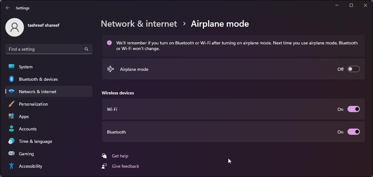 disable airplane mode windows 11