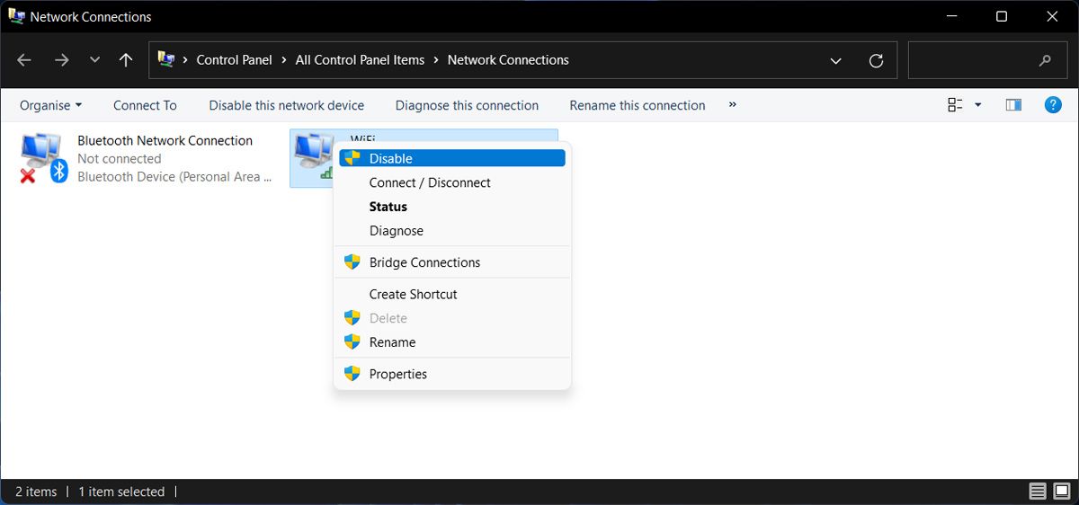 Disable wireless connection in Windows 11