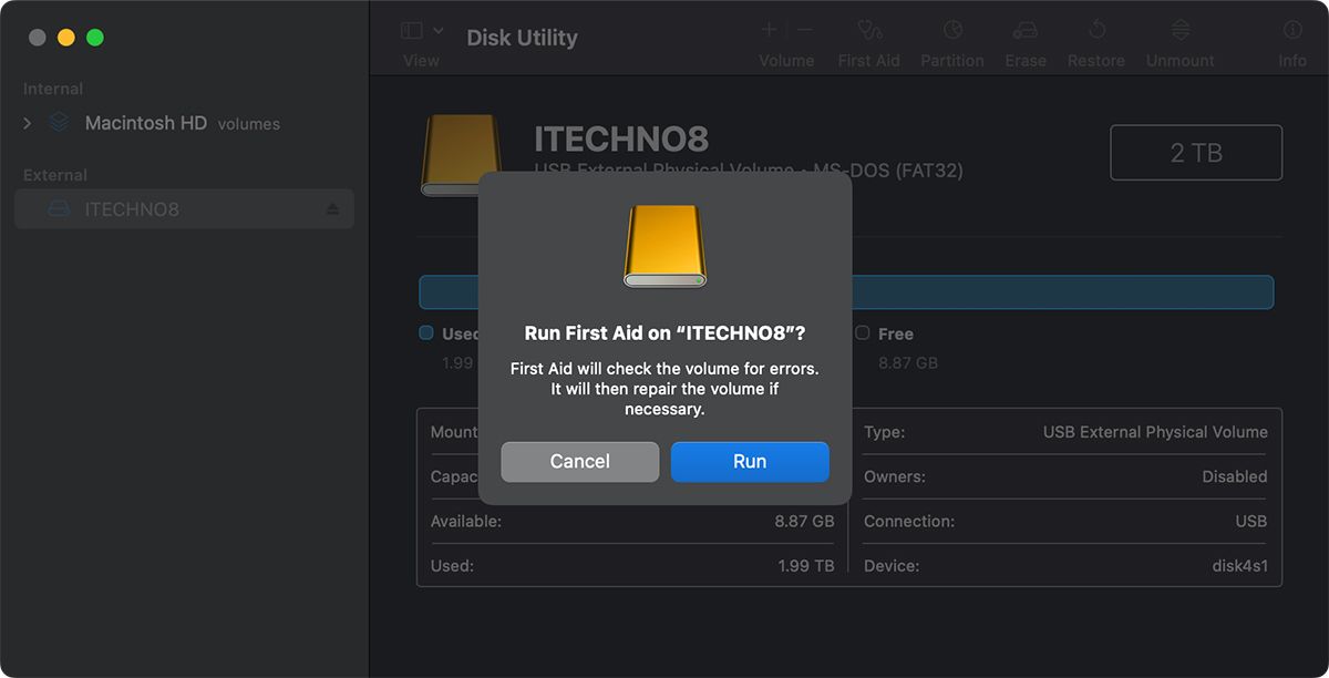 First Aid in Disk Utility