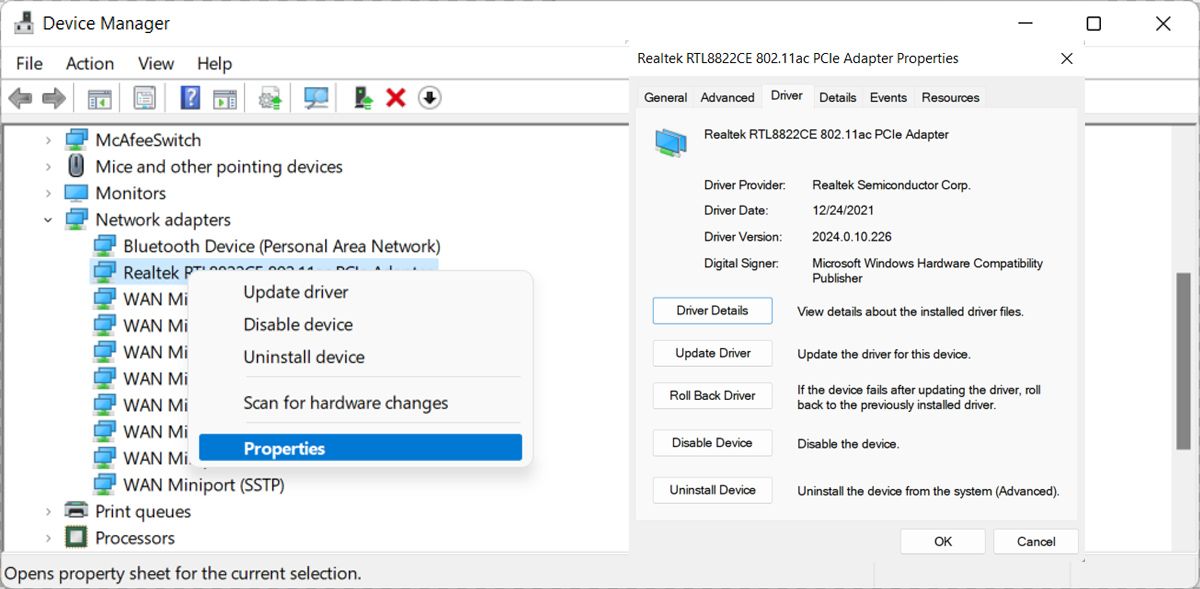 Roll back driver version in Windows 11