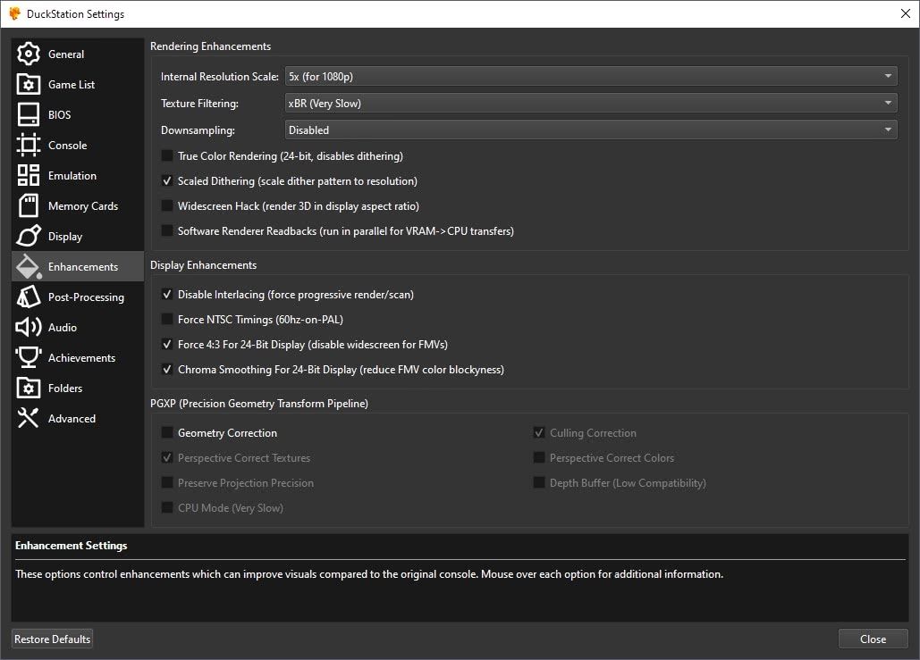 Duckstation Settings Enhancements