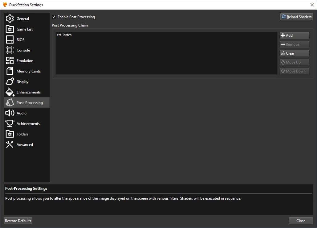 Duckstation Settings Post Processing