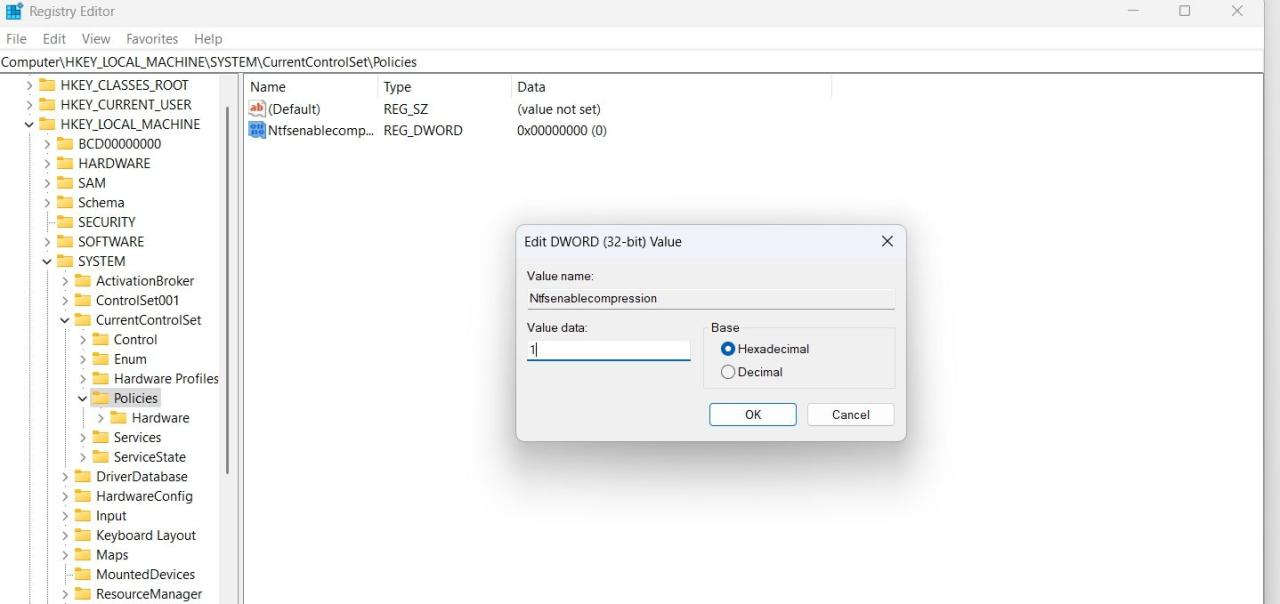 Editing Ntfsenablecompression in the Registry Editor