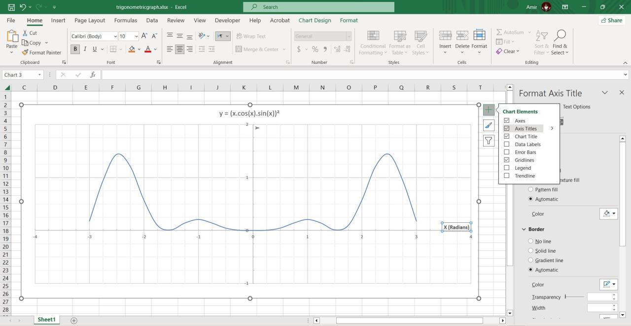 Axis titles in an Excel chart