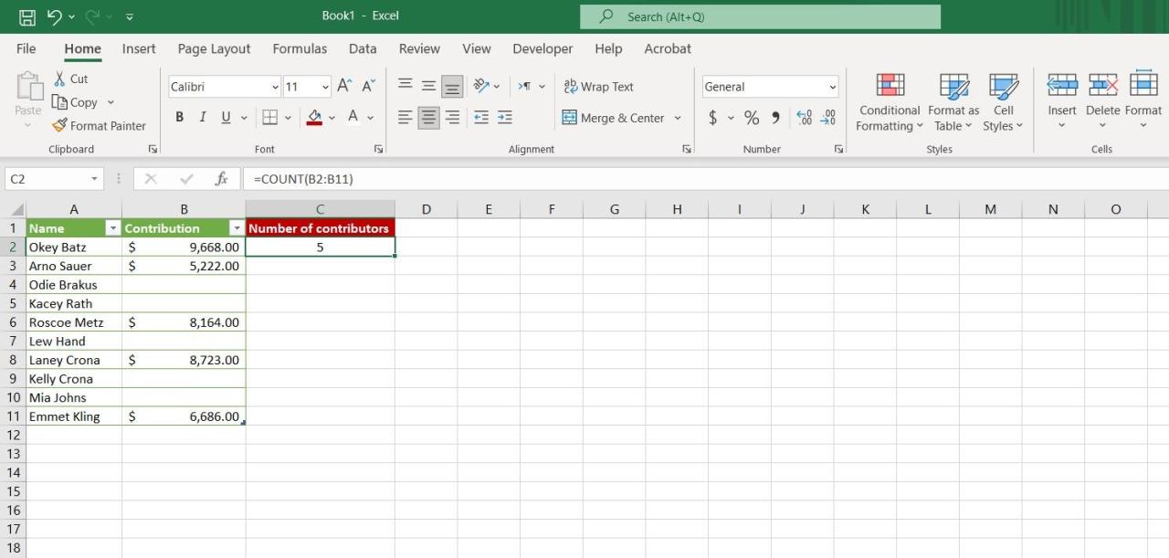 Counting numeral values in a range with COUNT in Excel