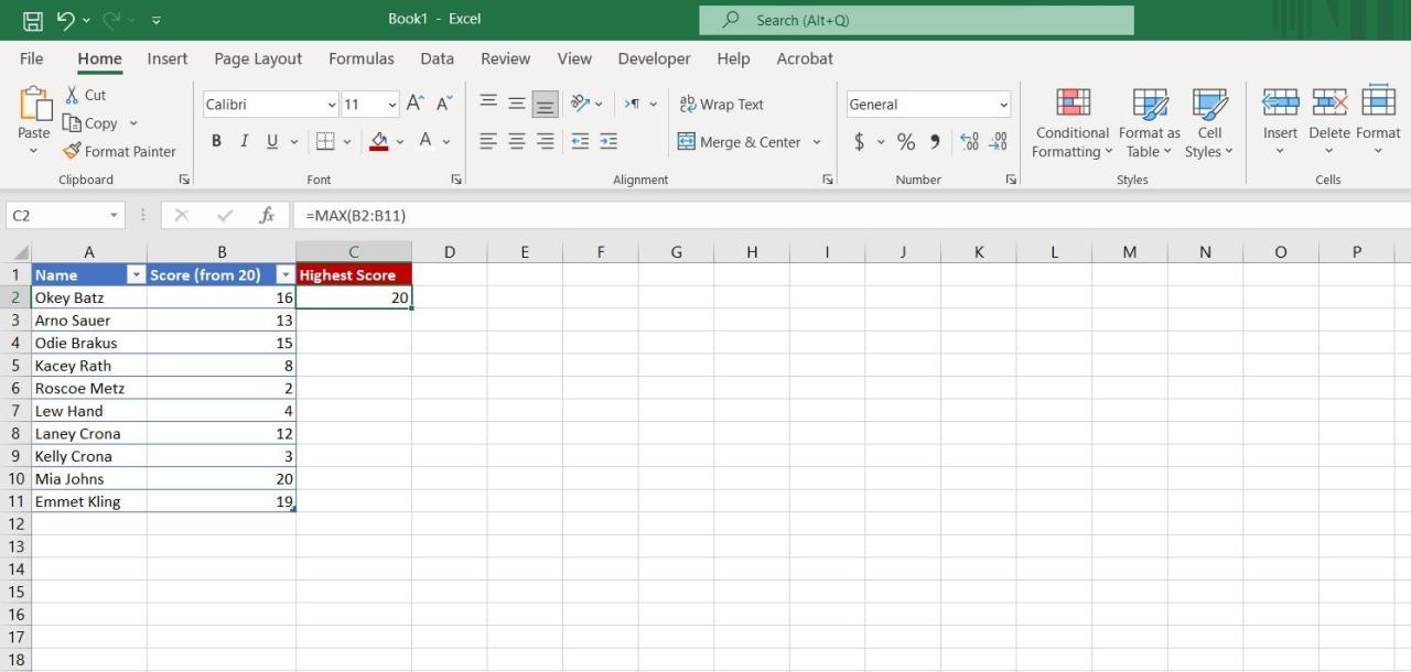 Getting the largest value in a series with the MAX function in Excel