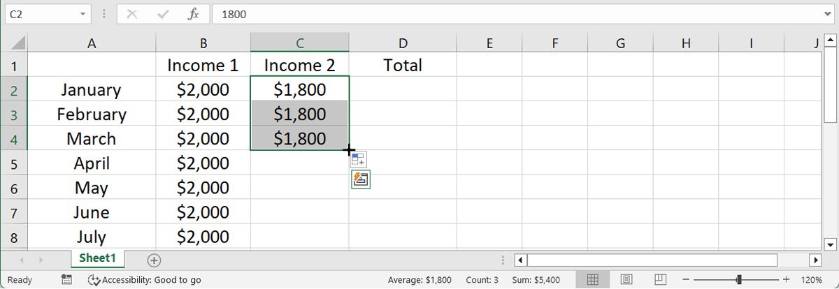 Use Excel fill handle