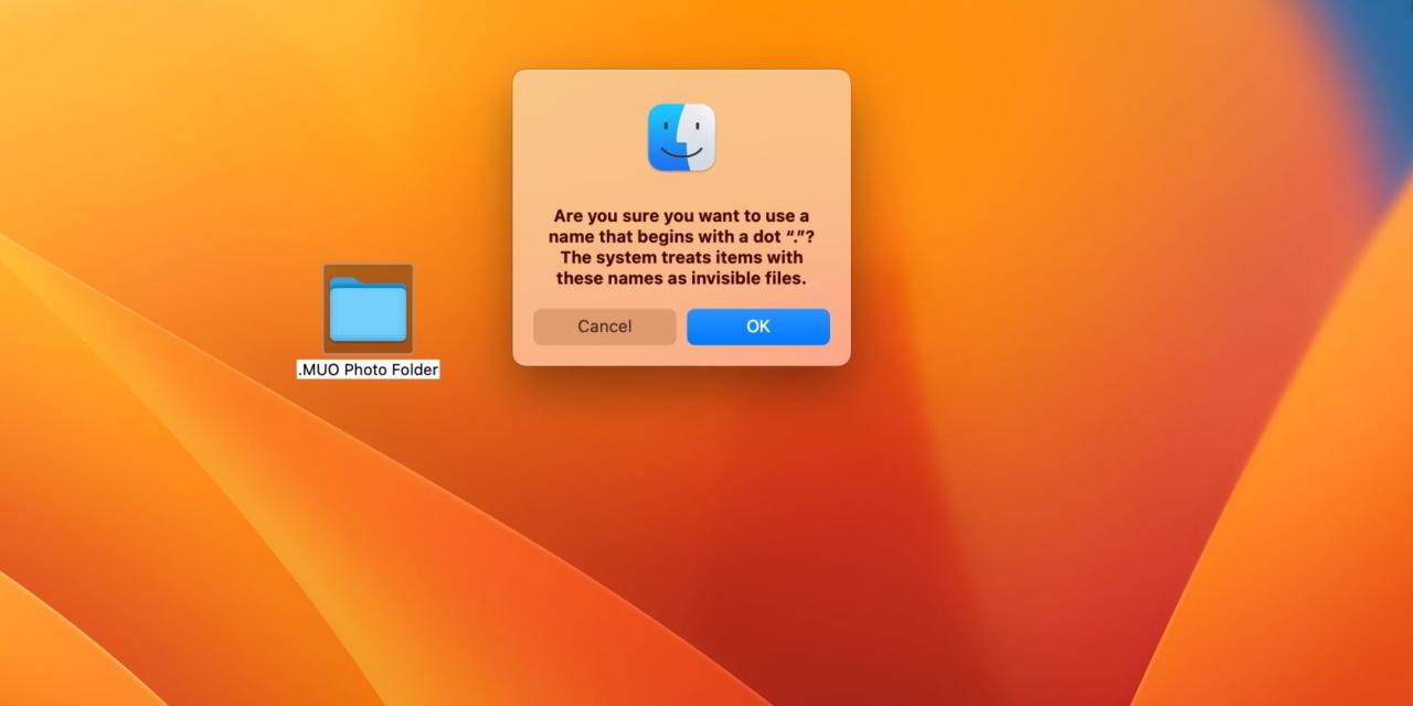 Folder with a dot and invisible file confirmation prompt