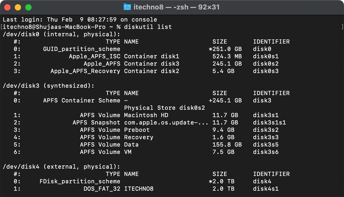 List of Disks in Terminal