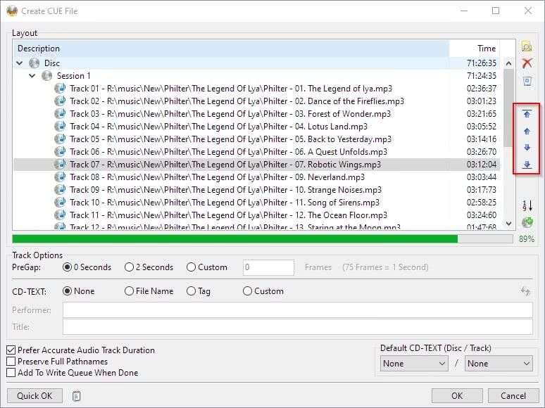 ImgBurn Creating the CUE Changing Sequence