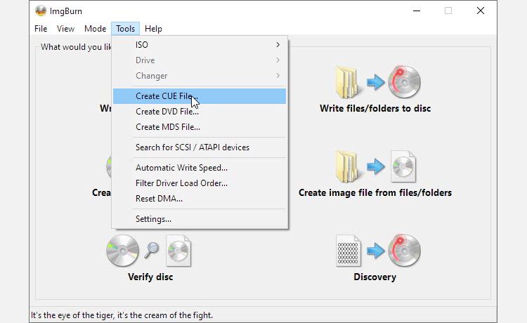 ImgBurn Tools Create CUE File