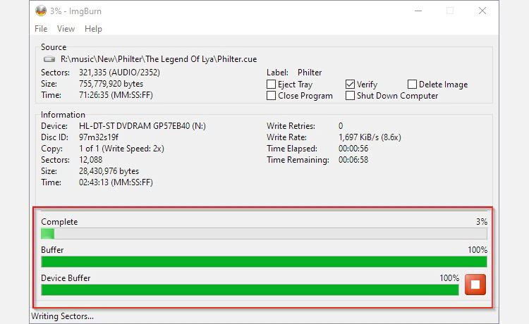 ImgBurn Writing Progress