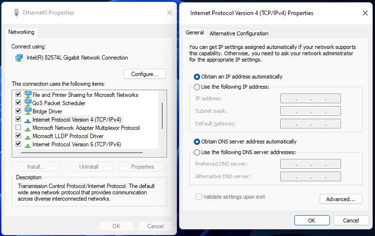 DNS server settings on the Internet Protocol Version window 