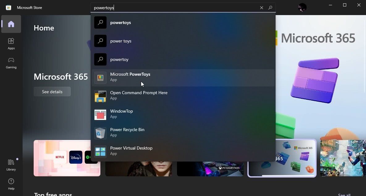 Microsoft Store Searching For PowerToys