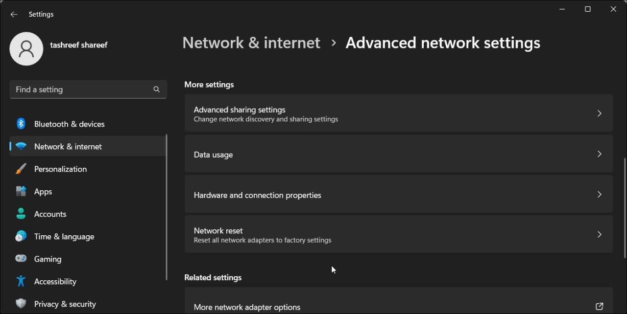 network reset windows 11