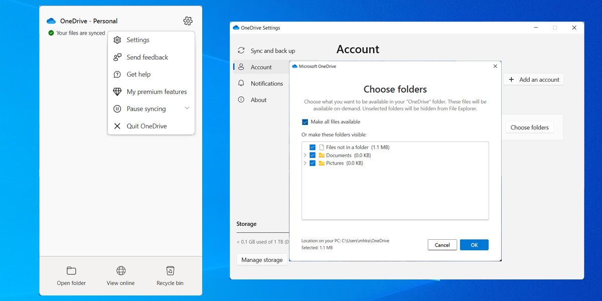 OneDrive folder settings