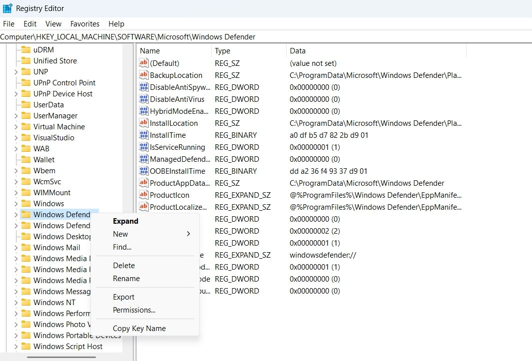 Permissions option in Registry Editor