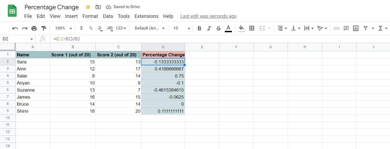 Proportional change of two columns in Google Sheets