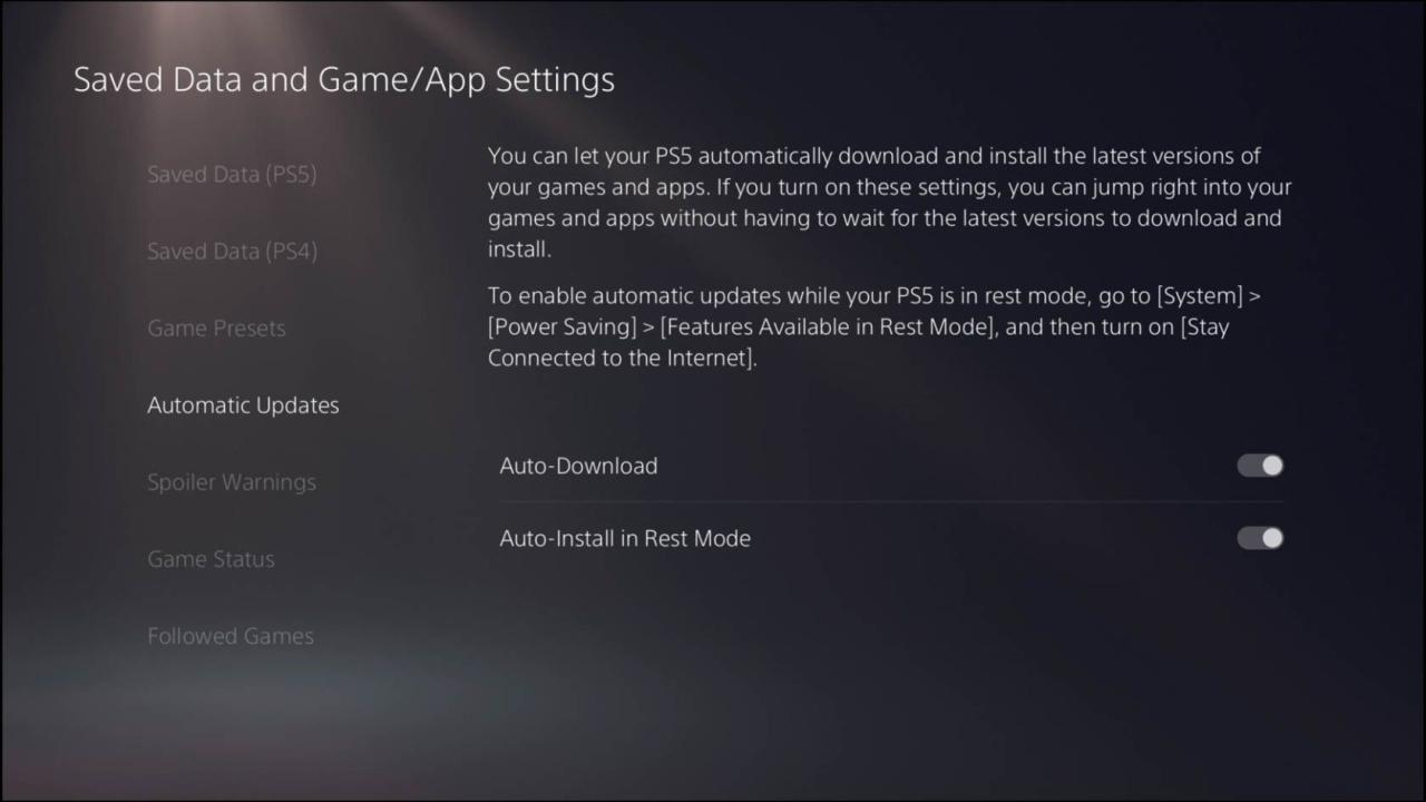 Enabling automatic updates on PS5