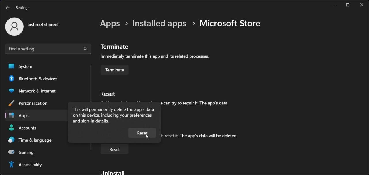 reset microsoft store