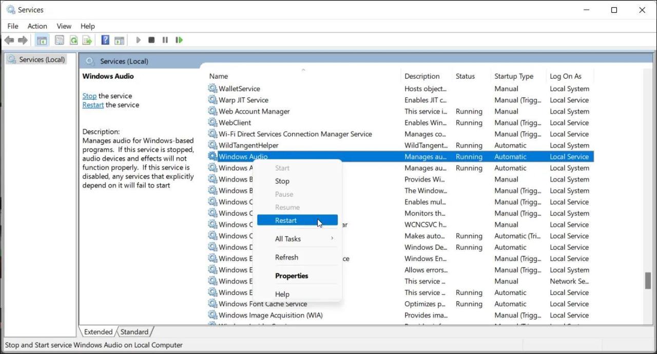 Restarting Windows Audio Service on Windows
