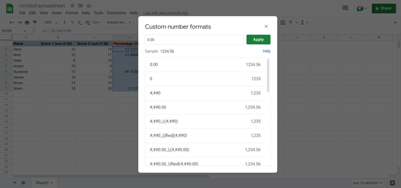 Custom formatting in Google Sheets to round the decimals