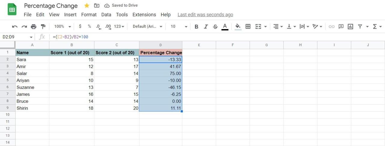 Rounded percentage change in Google Sheets