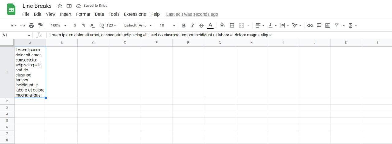 Wrapped text in Google Sheets