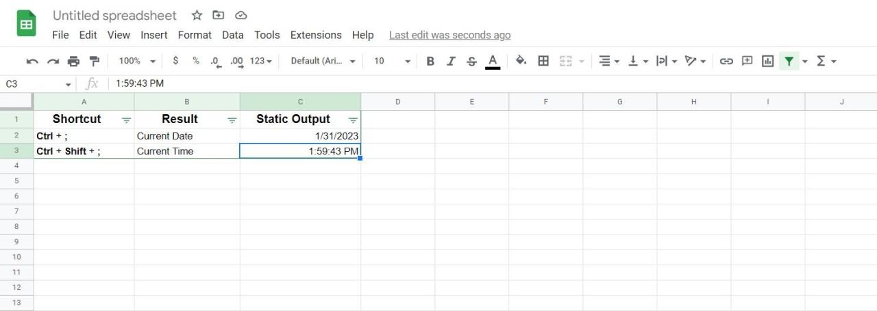 Adding static time and date stamps in Google Sheets