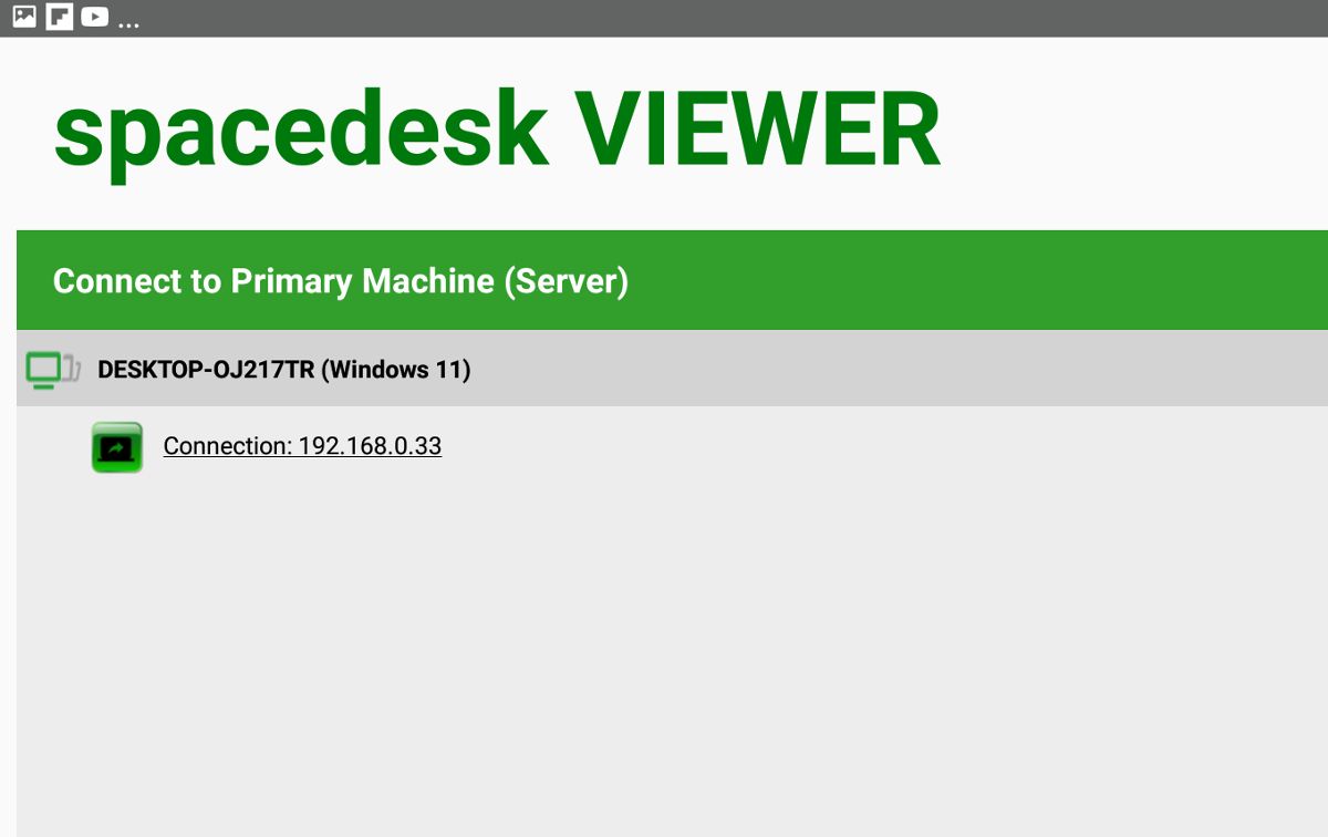screenshot of connection list in Spacedesk app