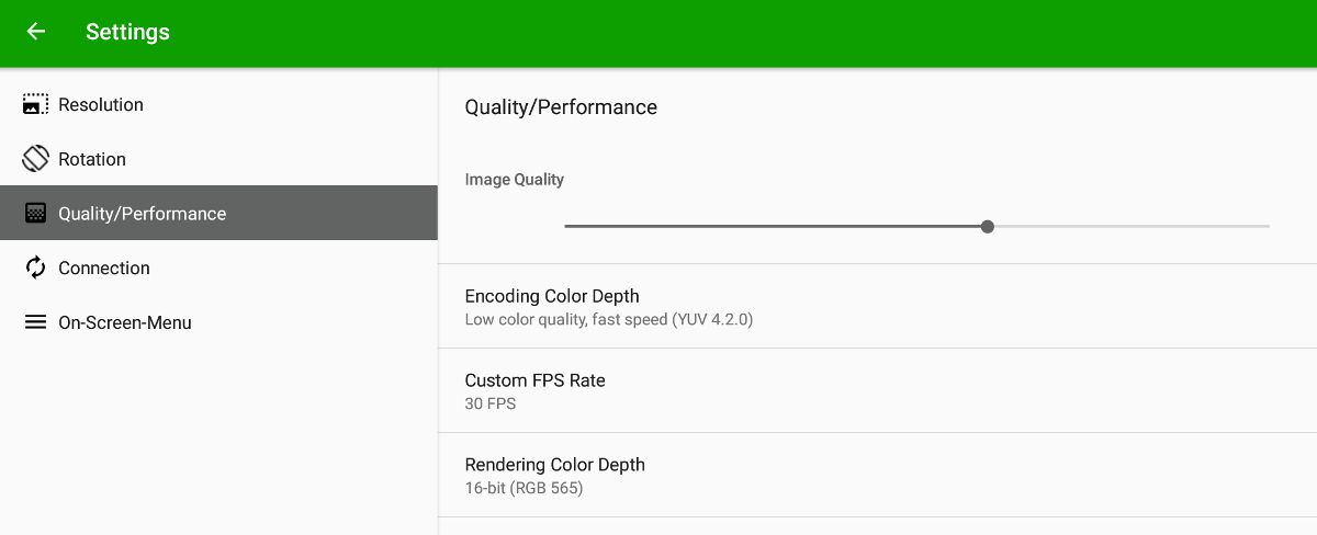 Changing performance settings in Spacedesk