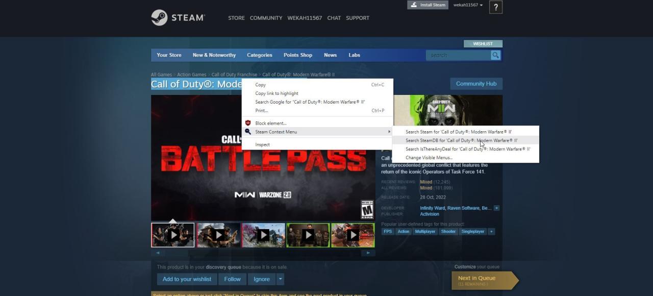 A Screenshot of the Steam Context Menu Chrome Extension