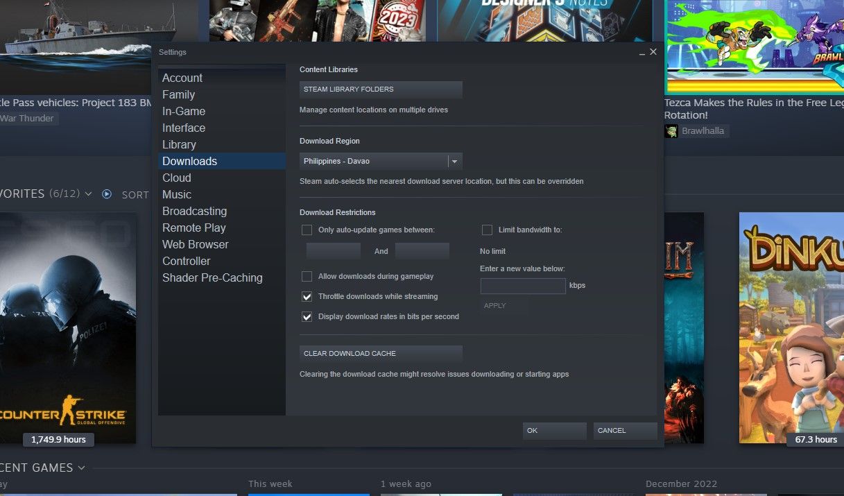 Steam Download settings