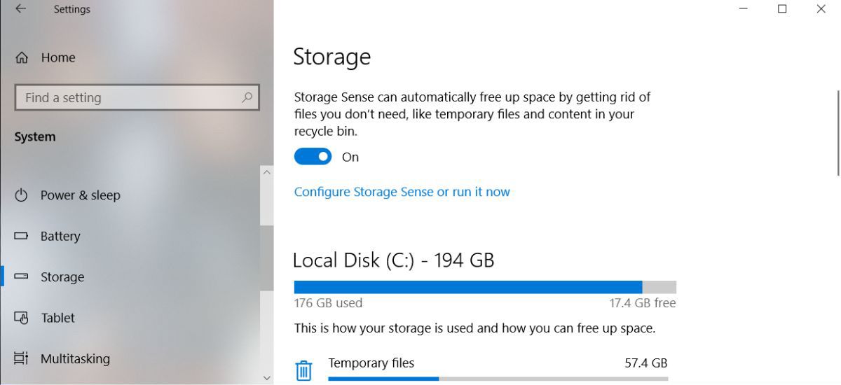 Turn on Storage Sense