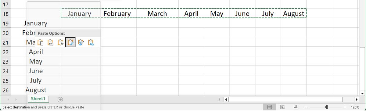 Transpose rows and columns in Excel