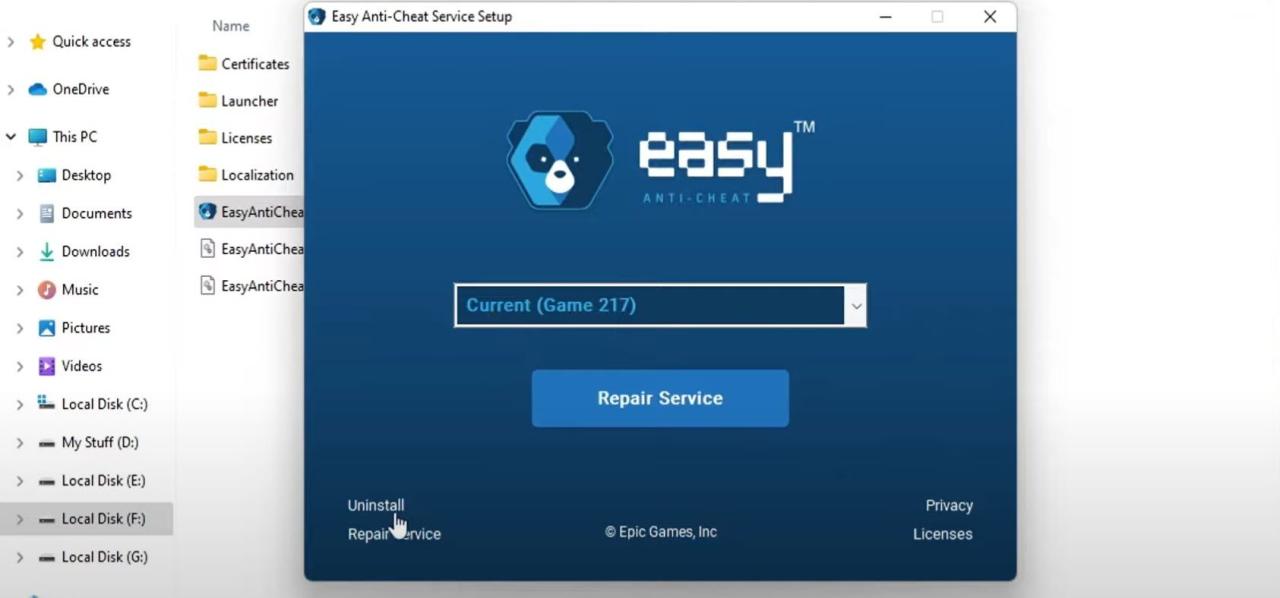 Uninstalling the Easy Anti-Cheat in Windows 11