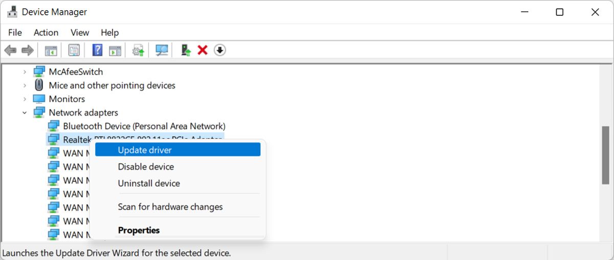 Update network driver in Windows 11