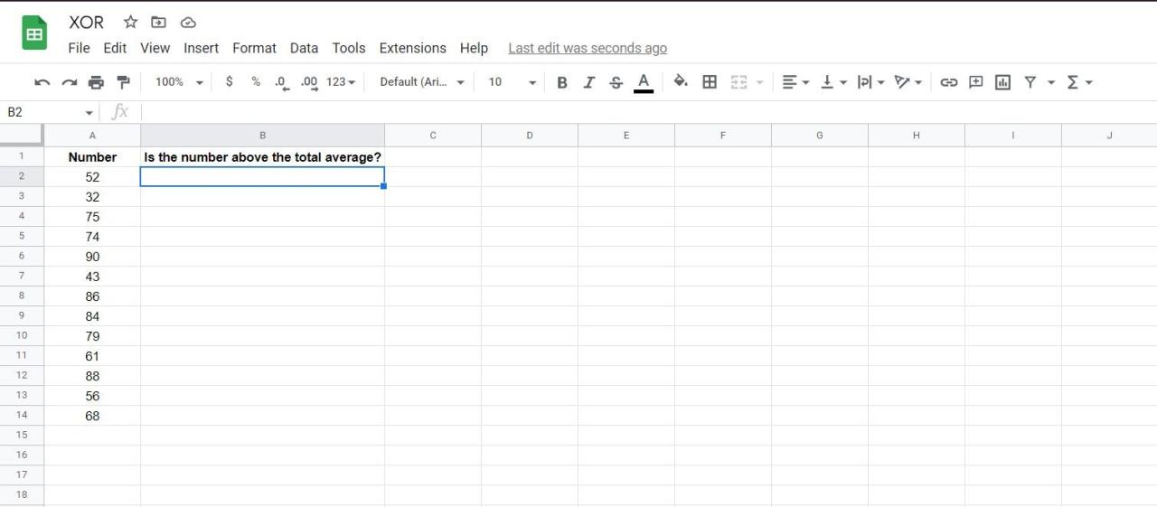 A column of numbers in Google Sheets